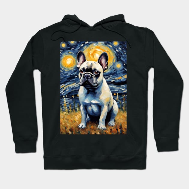 French Bulldog Dog Breed in a Van Gogh Starry Night Art Style Hoodie by Art-Jiyuu